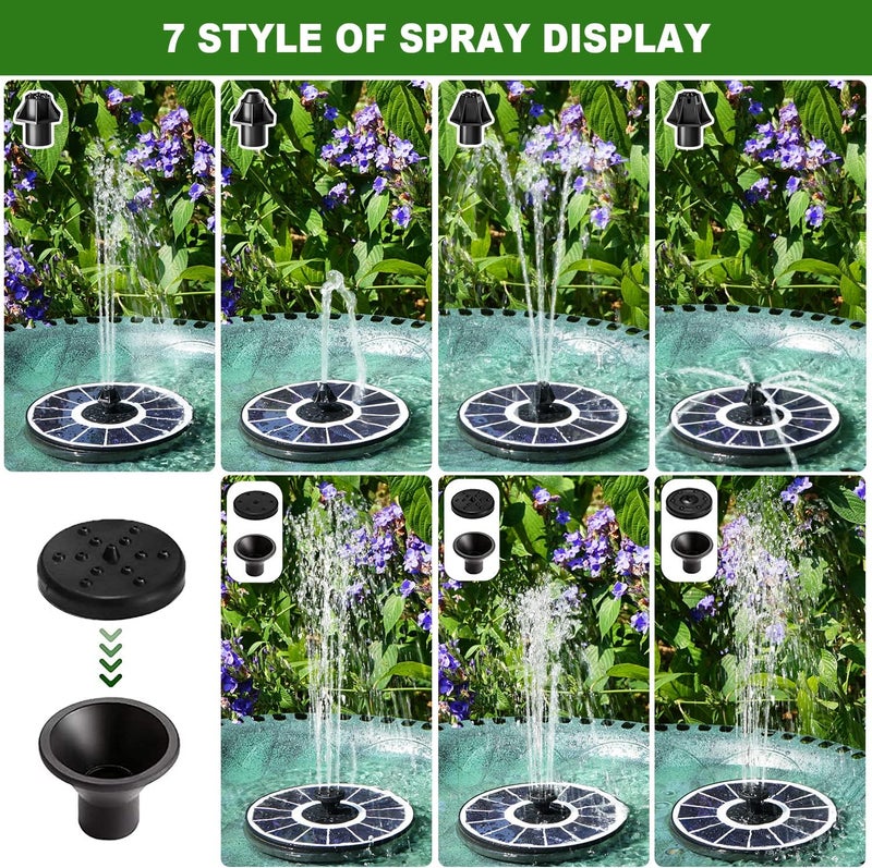Yzert Solar Fountain with 2000 mAh Battery Backup Works in Cloudy, Glass Solar Powered Bird Bath Fountains with 7 Nozzles, 3.5 W Solar Fountain Pump for Birdbath,Garden, Outdoor, Pond (White) - Image 3